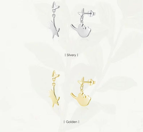 pendientes de plata de ley 925 con forma de gato para mujer