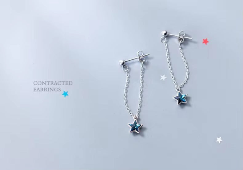 Venta caliente moda Swing azul estrellas de cristal pendientes de gota 925 Plata de ley