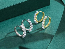 Load image into Gallery viewer, pendientes de aro de plata de ley 100% para mujer, aretes de Color dorado con perlas y conchas