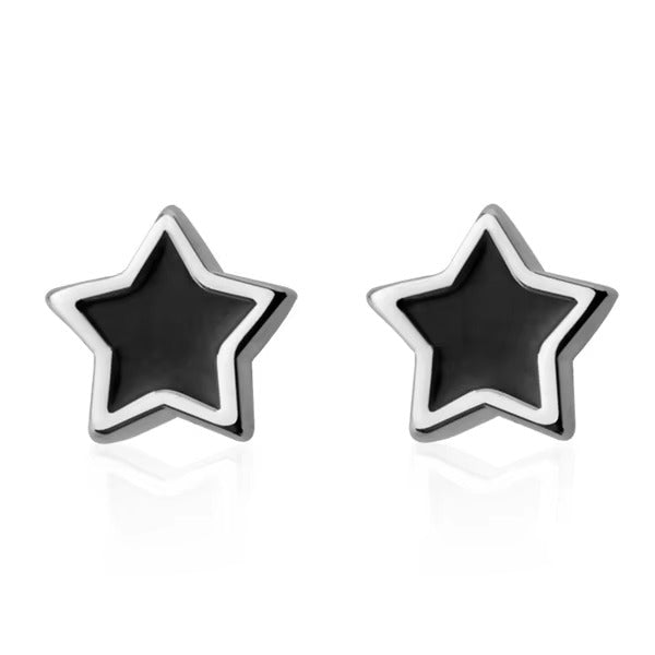 pendientes de plata de ley 925 con forma de estrella para mujer, joyería fina con esmalte negro