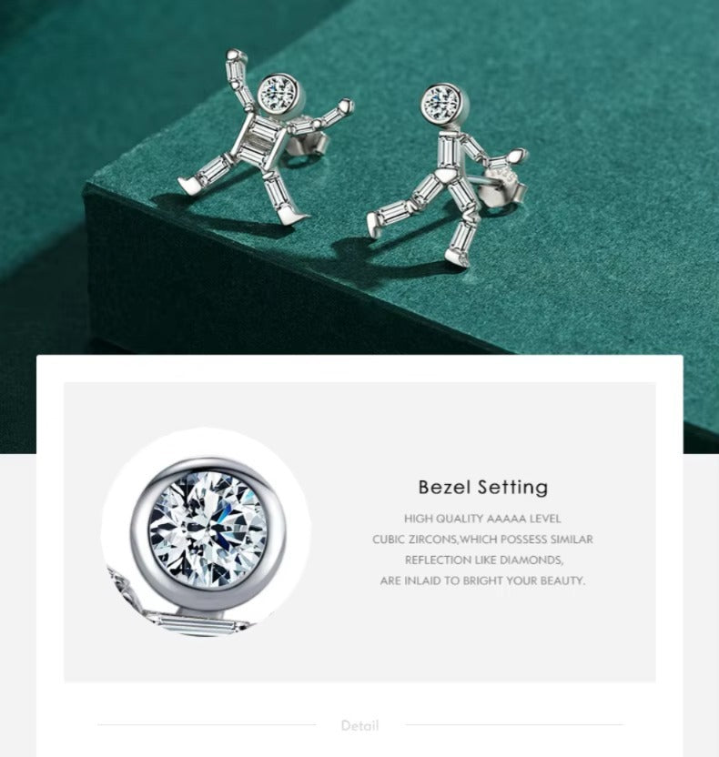 pendientes de plata de ley 925 con Circonia cúbica para mujer, aretes con diseño de personas bailando