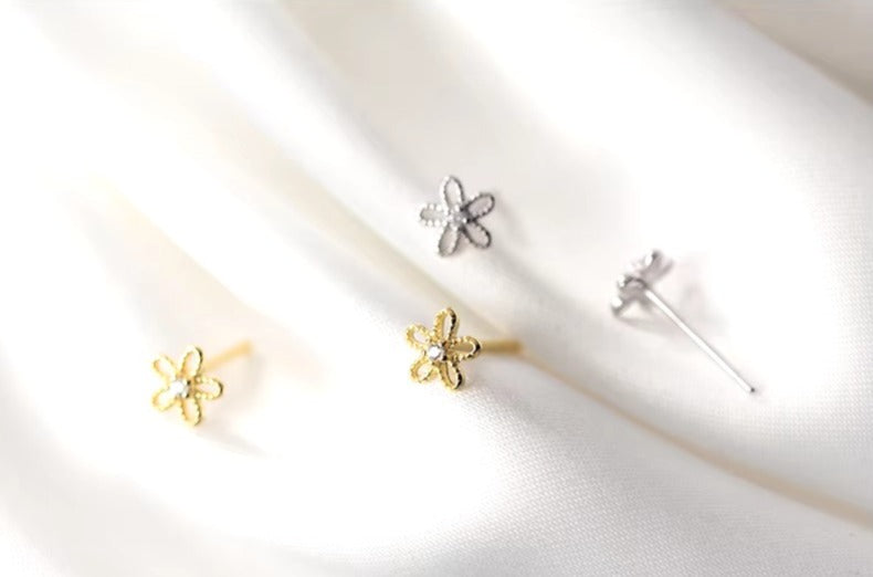 Mini pendientes de plata de ley 100% con forma de flor para mujer