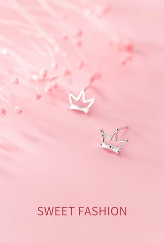 pendientes de plata de ley 925 con forma de corona hueca para mujer, aretes pequeños, Circonia cúbica