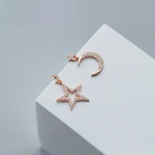 Load image into Gallery viewer, pendientes de plata de ley 925 con forma de luna y Estrella, joyería fina, con brillo