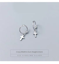 Load image into Gallery viewer, pendientes de aro de Plata de Ley 925 con forma de cruz para mujer, aretes, plata esterlina