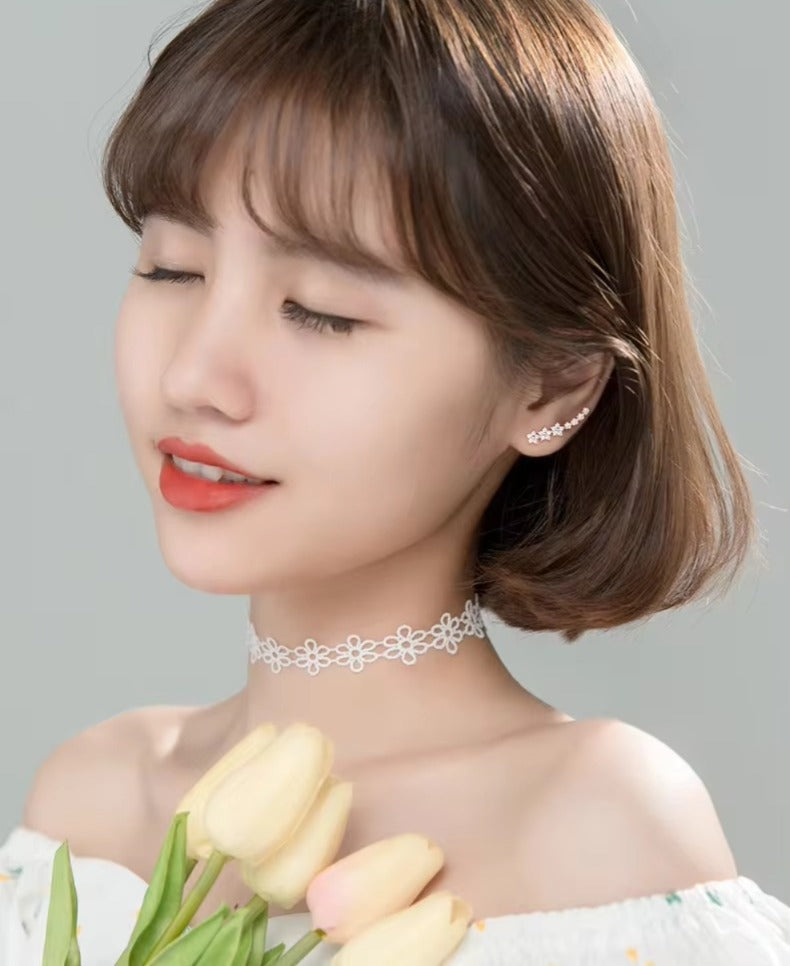 pendientes de plata de ley 925 con forma de flor y estrella para mujer