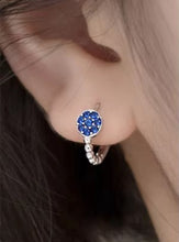 Load image into Gallery viewer, pendientes de aro de Plata de Ley 925 con piedra de cristal azul para mujer