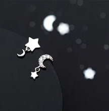Load image into Gallery viewer, pendientes de plata de ley 925 con forma de luna para mujer