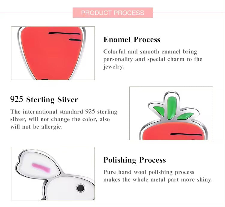 pendientes de plata de ley 925 con forma de zanahoria y conejo