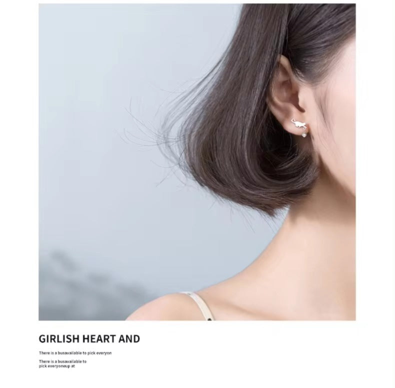 pendientes de plata de ley 100% con forma de gato