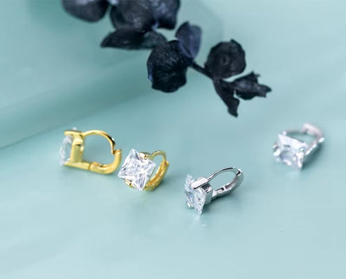 pendientes de aro de Plata de Ley 925 con zirconia cúbica