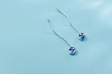 Load image into Gallery viewer, pendientes de gota de Planeta y Luna esmaltados para mujer, cadena larga de Plata de Ley 925