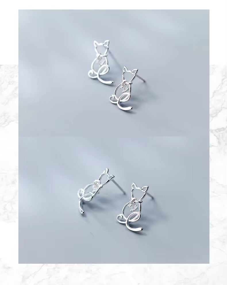 pendientes de plata de ley 925 con forma de gato y Animal, joyería romántica