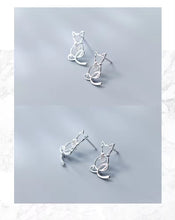 Load image into Gallery viewer, pendientes de plata de ley 925 con forma de gato y Animal, joyería romántica