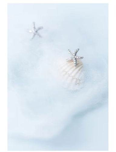 pendientes de plata de ley 925 con forma de estrella de mar, joyería fina con zirconia brillante, para mujeres