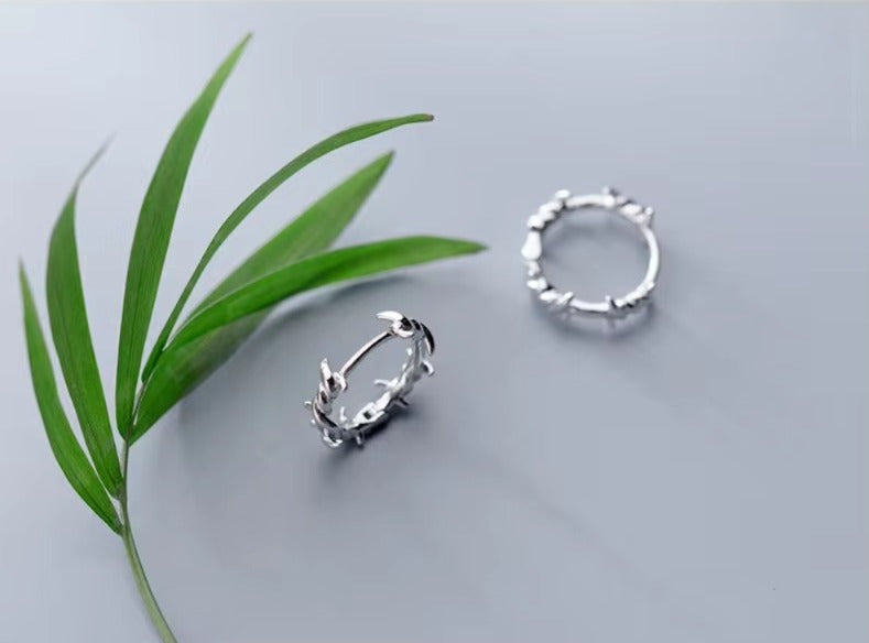 pendientes de aro de plata de ley 100% con forma de hoja de árbol para mujeres