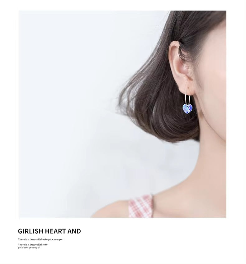 Pendientes de aro de oscilación de cristal azul brillante para mujer