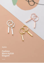 Load image into Gallery viewer, pendientes de aro de Plata de Ley 925 auténtica para mujer, aretes geométricos de palo rectangular