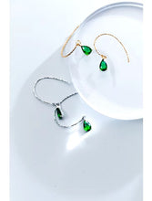 Load image into Gallery viewer, pendientes de gota de agua de cristal verde Simple para mujer, de plata de ley 100% 925
