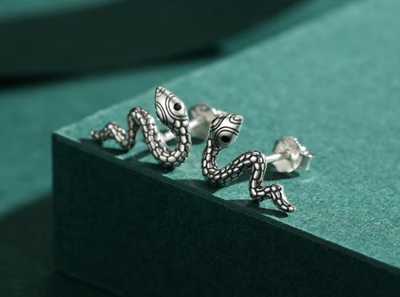 pendientes de plata de ley 100% con forma de serpiente para mujer, aretes hipoalergénicos