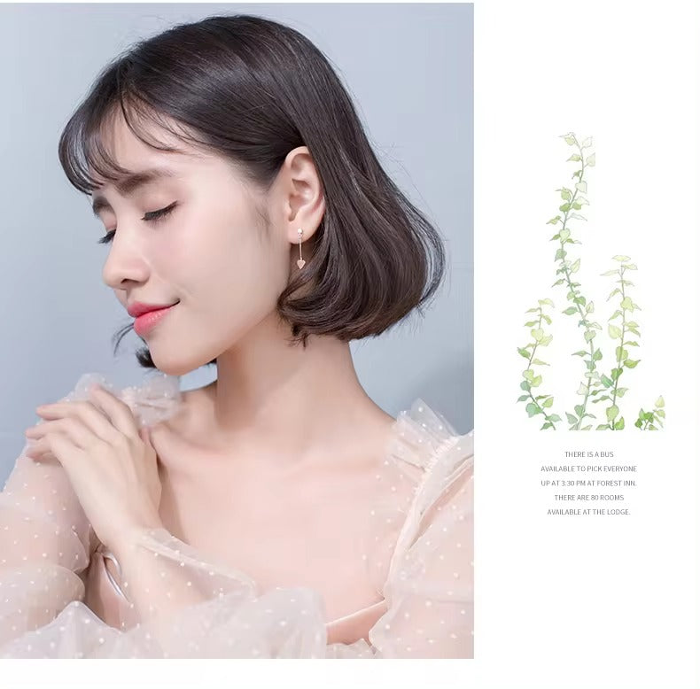 pendientes de plata esterlina 925 auténtica para mujer, aretes colgantes de corazones de línea Simple