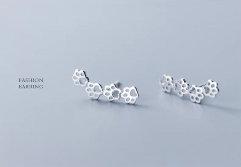 pendientes largos de Plata de Ley 925 con forma de pata de perro y gato para mujer