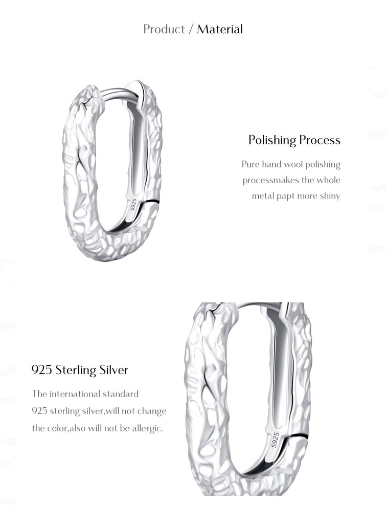 pendientes de aro de Plata de Ley 925 con textura en forma de U para mujer