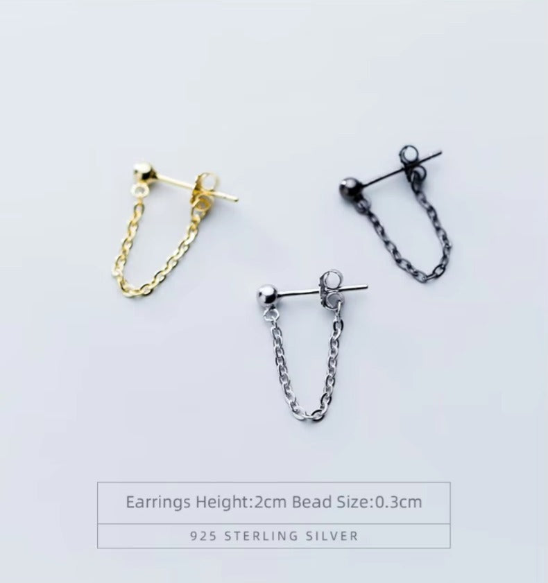 Rock Punk negro cadena Stud pendientes moda 100% Plata de Ley 925 colgante