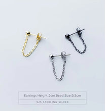 Cargar imagen en el visor de la galería, Rock Punk negro cadena Stud pendientes moda 100% Plata de Ley 925 colgante