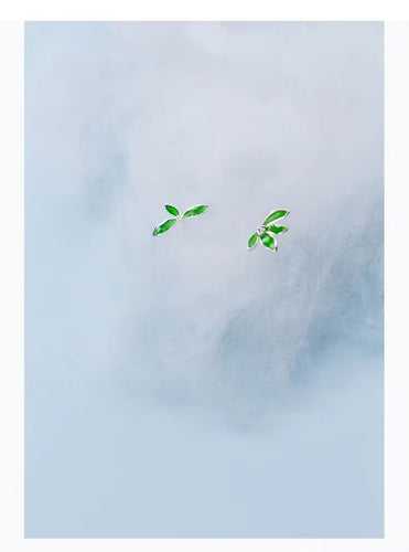 pendientes de tuerca de hojas de esmalte verde para niñas y mujeres