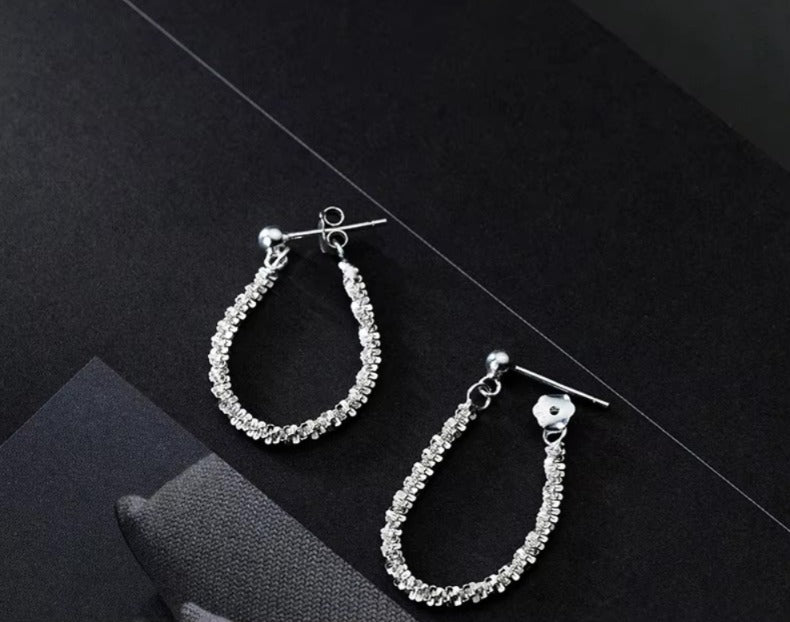 Plata de Ley 925 plata brillante línea Simple de cadena pendientes de broche a la moda fiesta