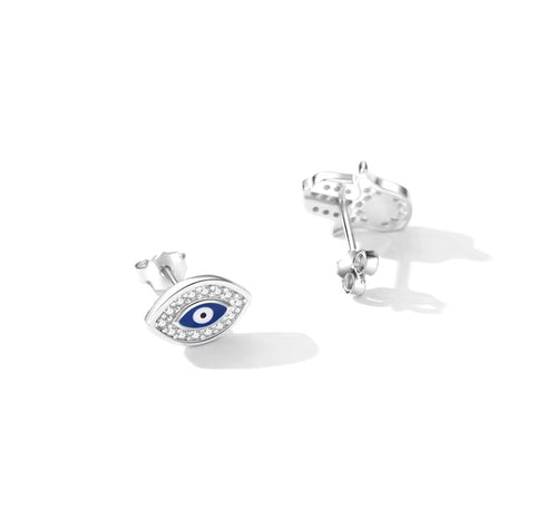pendientes de plata de ley 925 con esmalte de Ojo Azul para mujer