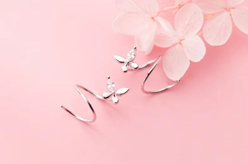 pendientes de plata de ley 925 con forma de mariposa para mujer, aretes pequeños con forma de mariposa en espiral