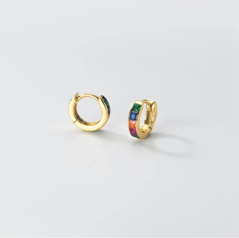 pendientes de plata de ley 925 para mujer, hebillas simples de Color arcoíris