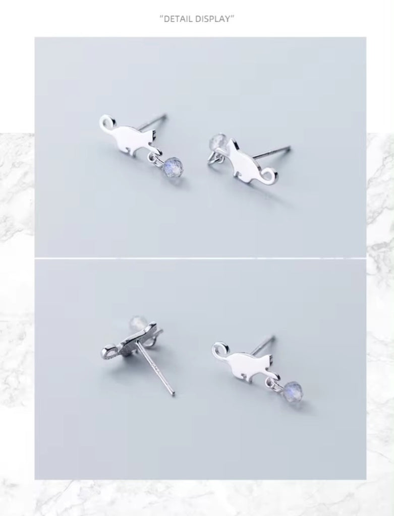 pendientes de plata de ley 100% con forma de gato