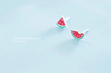 Cargar imagen en el visor de la galería, Venta caliente playa fresca sandía Stud pendientes 925 plata esterlina esmalte lindo pendiente para mujer