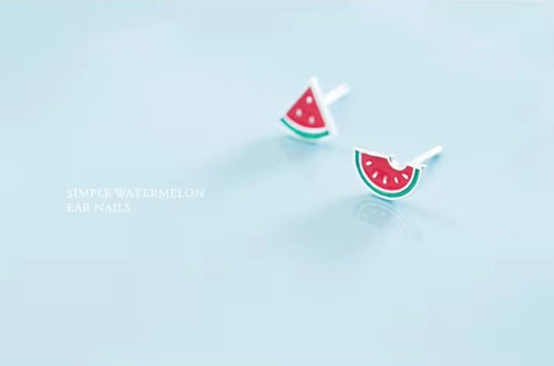 Venta caliente playa fresca sandía Stud pendientes 925 plata esterlina esmalte lindo pendiente para mujer