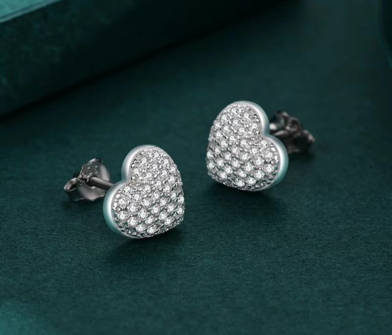 pendientes de plata de ley 925 con forma de corazón para mujer