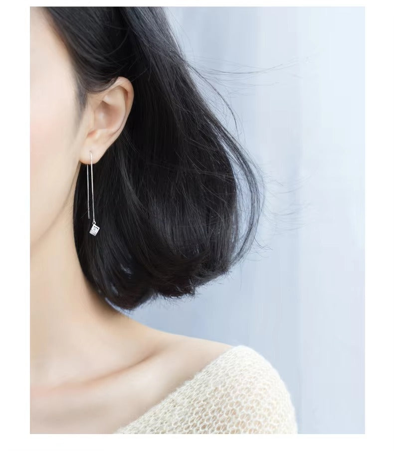 pendientes de plata de ley 925 para mujer, aretes colgantes de cadena larga, cuadrados