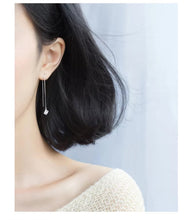 Load image into Gallery viewer, pendientes de plata de ley 925 para mujer, aretes colgantes de cadena larga, cuadrados