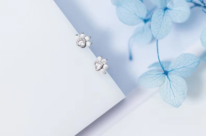 pendientes pequeños de Plata de Ley 925 con forma de pata de gato para mujer, joyería fina hipoalergénica