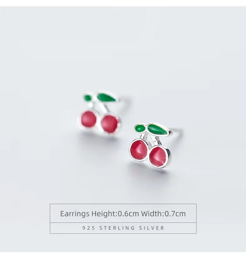 pendientes de esmalte de cereza para niña y mujer