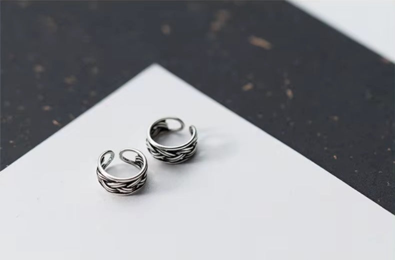 Silver Vintage Stripe Clip pendientes encanto elegante 925 Plata de ley pendiente para mujeres