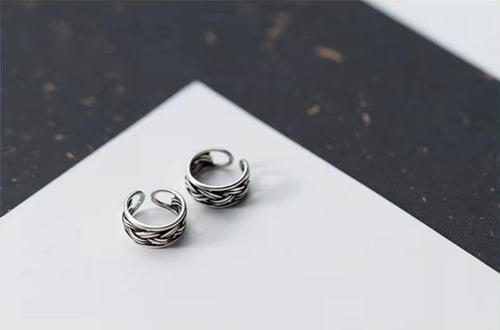 Silver Vintage Stripe Clip pendientes encanto elegante 925 Plata de ley pendiente para mujeres