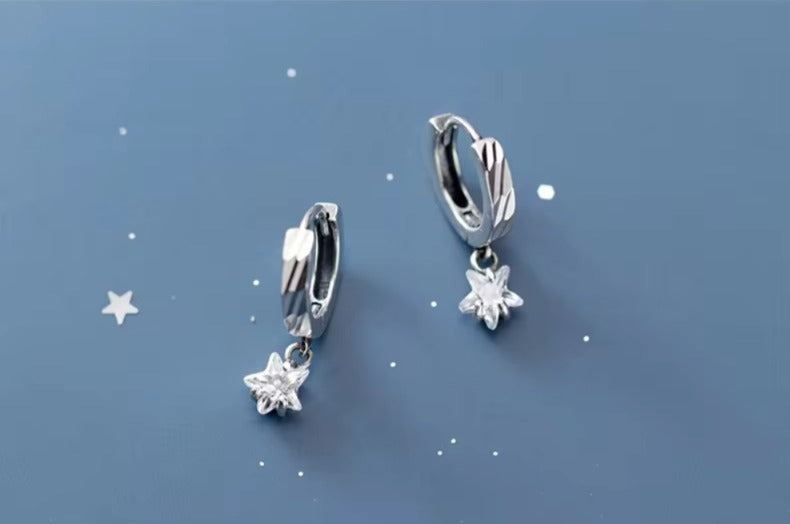 pendientes de aro de Plata de Ley 925 para mujer, joyería fina con estrellas encantadoras