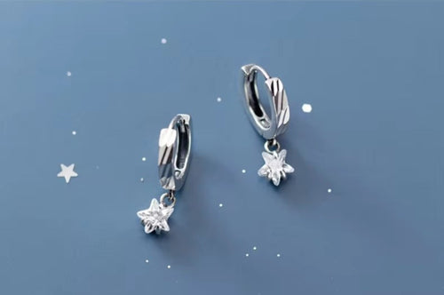 pendientes de aro de Plata de Ley 925 para mujer, joyería fina con estrellas encantadoras