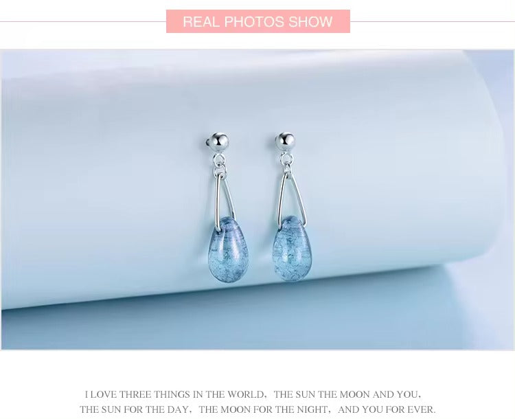 pendientes de plata de ley 100% para mujer, aretes brillantes de cristal azul