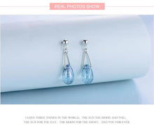 Load image into Gallery viewer, pendientes de plata de ley 100% para mujer, aretes brillantes de cristal azul