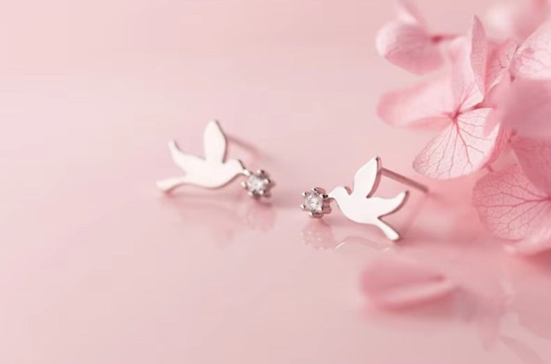pendientes de tuerca con diseño de pájaros para mujer, aretes de Plata de Ley 925
