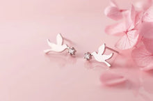 Cargar imagen en el visor de la galería, pendientes de tuerca con diseño de pájaros para mujer, aretes de Plata de Ley 925